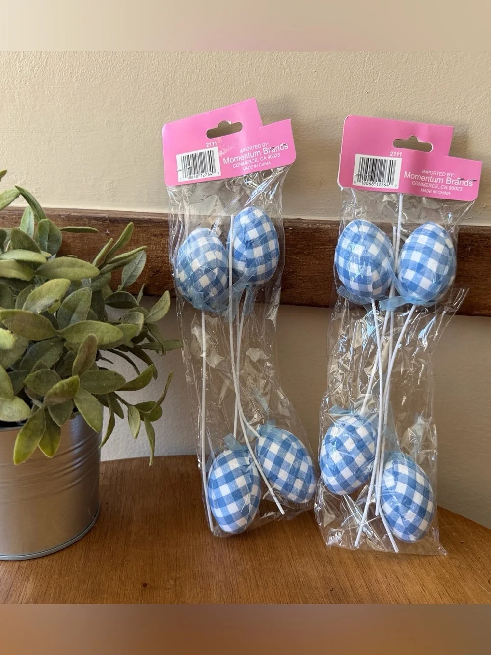 Hobby Lobby Blue Gingham Egg Picks - Set of 8 Decorative Stemmed Eggs